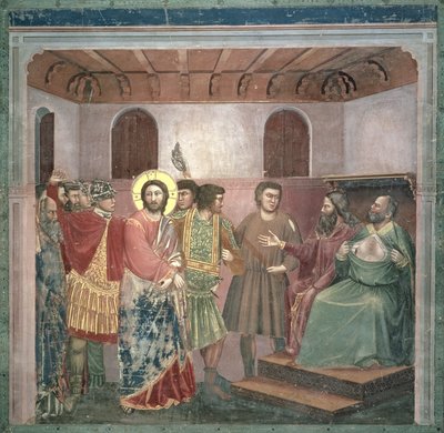 Christus voor Kajafas, ca.1305 door Giotto di Bondone